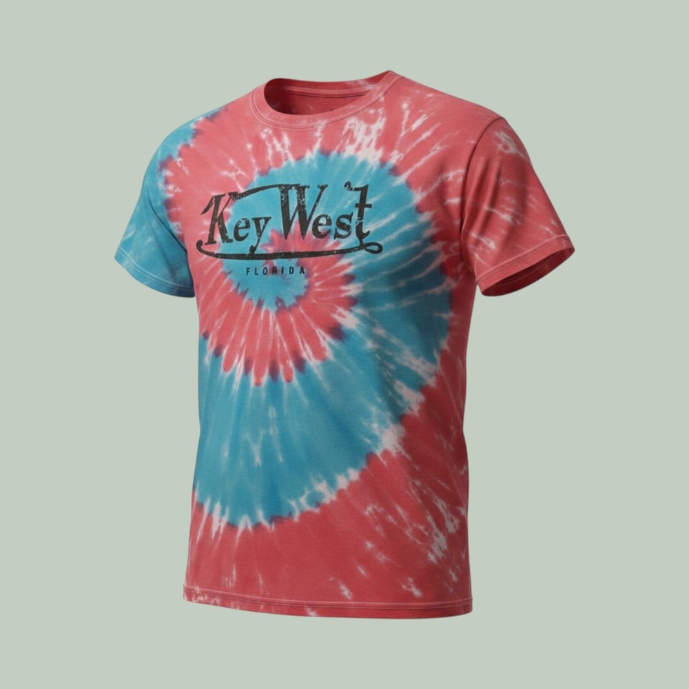 SUNA Key West Florida Souvenir TieDye Graphic T-Shirt Pink Turquoise Blue Medium